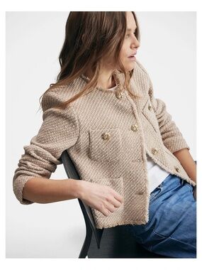 Decjuba Tara Crop Tweed Jacket in Camel